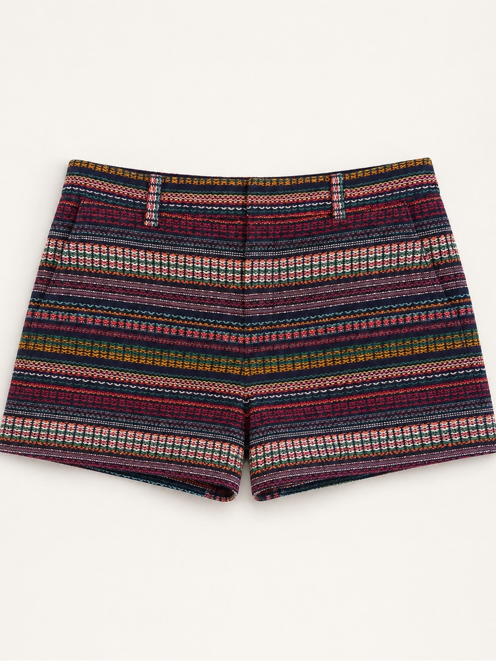 GAP Multicolor Striped Women’s Jean Shorts - Burgundy, Blue, Green, Yellow